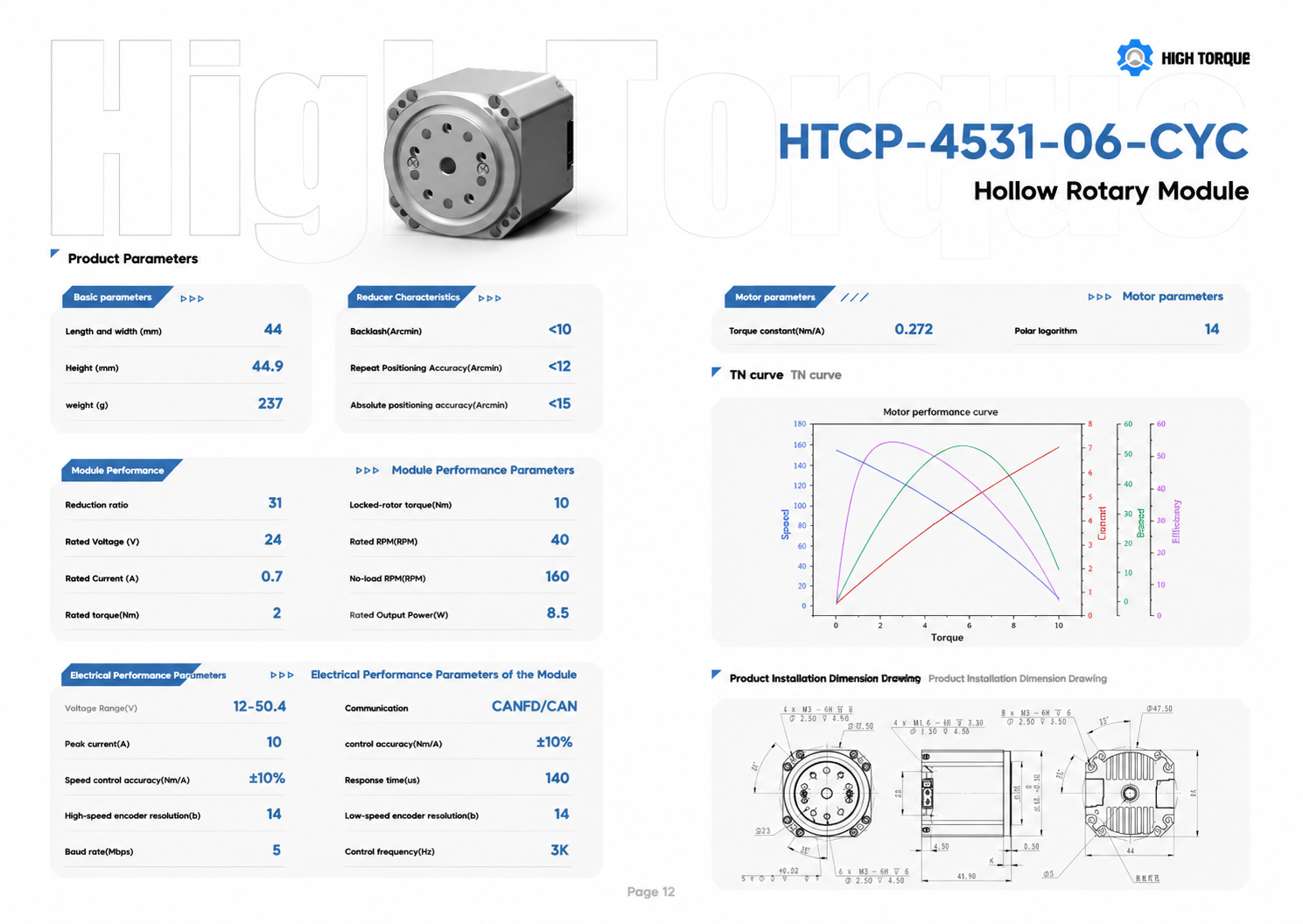 HIGH TORQUE HTCP-4531-06-CYC Hollow Joint Module
