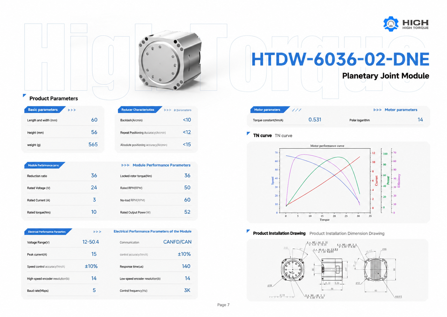 HIGH TORQUE HTDW-6036-02-DNE Planetary Joint Module