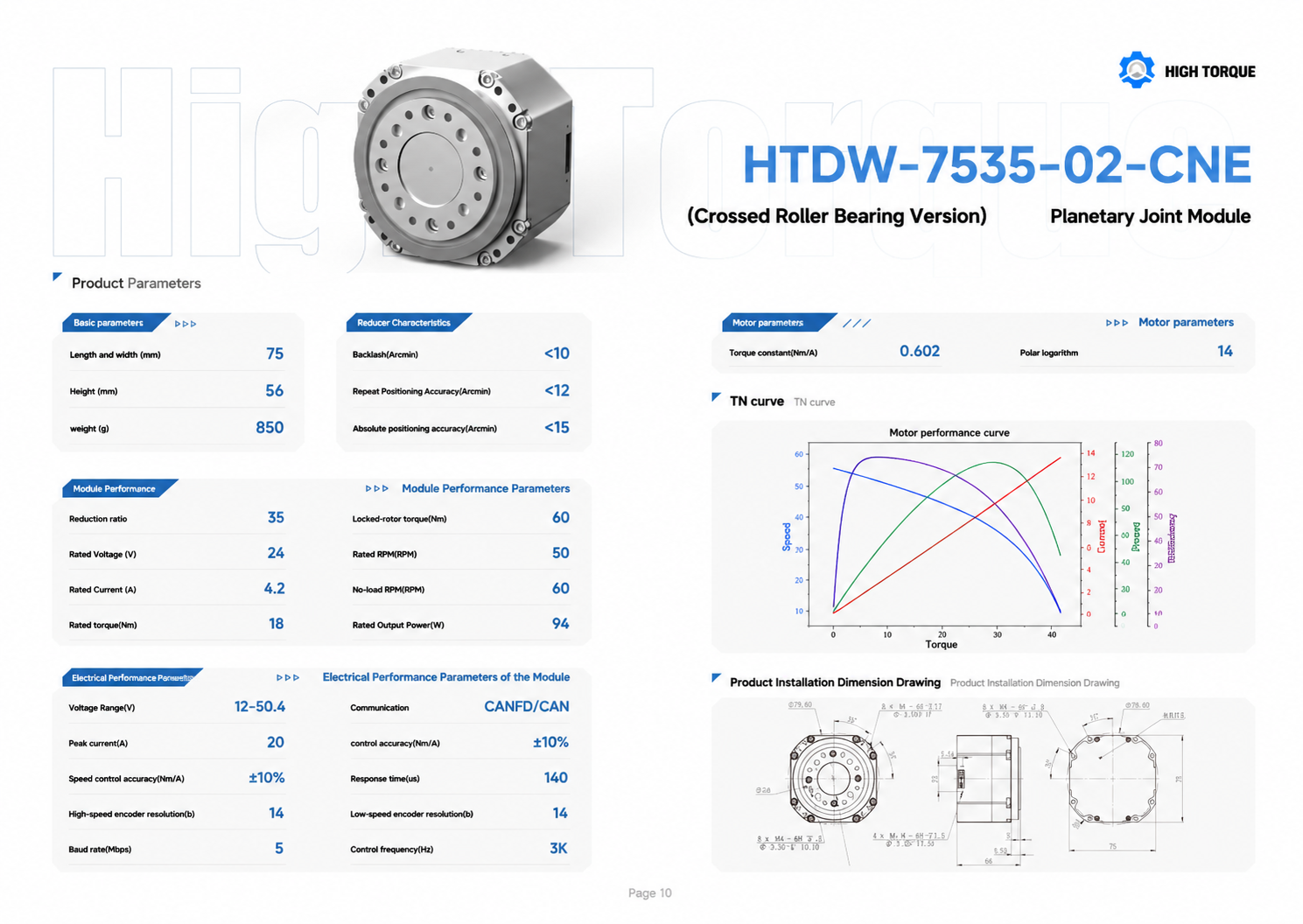 HIGH TORQUE HTDW-7535-02-CNE Planetary Joint Module