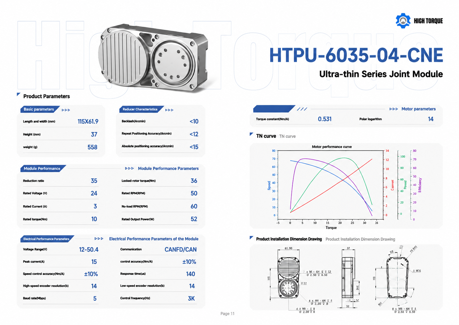 HIGH TORQUE HTPU-6035-04-CNE Ultra Thin Planetary Joint Module