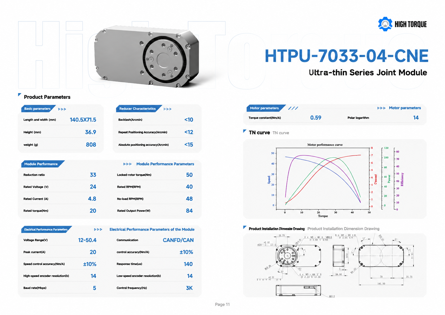 HIGH TORQUE HTPU-7033-04-CNE Ultra Thin Planetary Joint Module