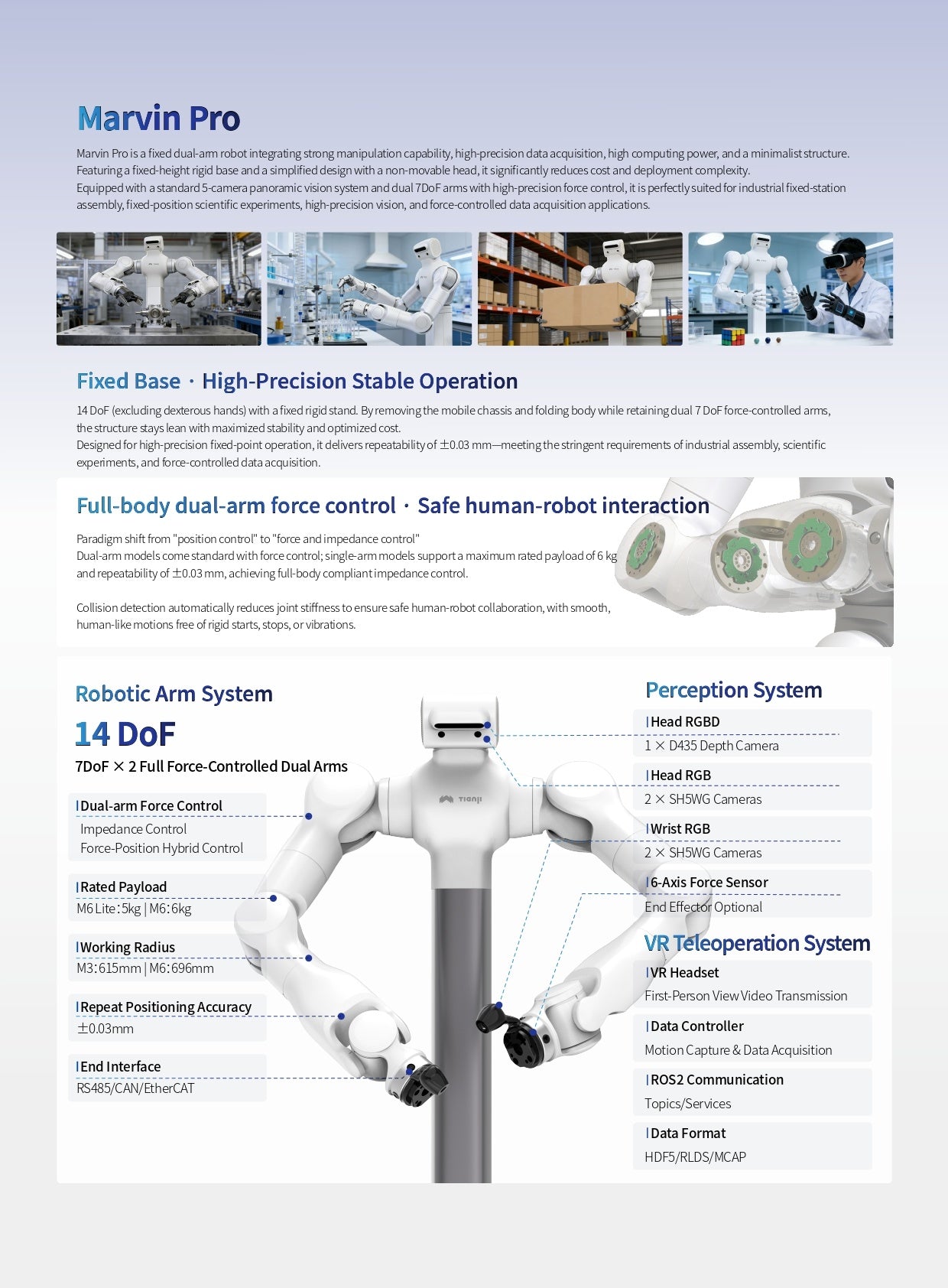 Tianji Marvin Pro Fixed Force-Controlled Humanoid Dual-Arm Platform
