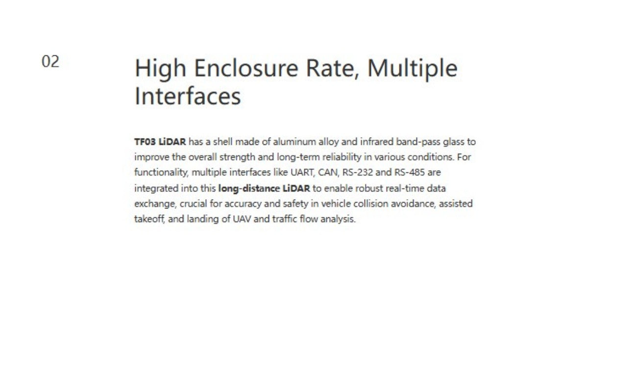 Benewake TF03 LiDAR | Robot LiDAR Sensor for Robotics & Mapping detail image 5