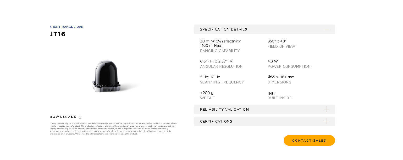 HESAI JT16 LiDAR | Robot LiDAR Sensor for Robotics & Mapping detail image 3