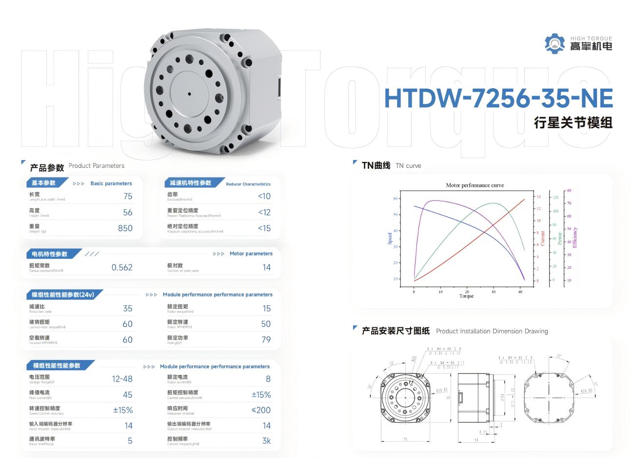 HIGH TORQUE HTDW-7256-35-NE Motor | High Torque Robot Servo Motor for Robotics Development detail image 2