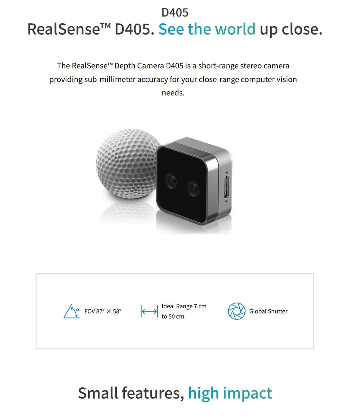 Intel RealSense D405 Short Range Depth Camera | Stereo Vision Camera for Robotic Hands & Grippers