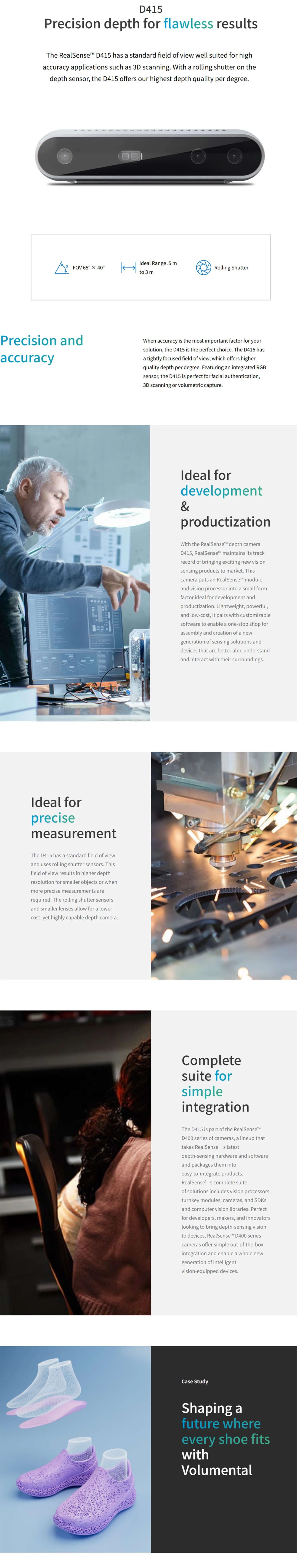 Intel RealSense Depth Camera D415 Stereo Depth Camera for 3D Scanning and Precision Measurement
