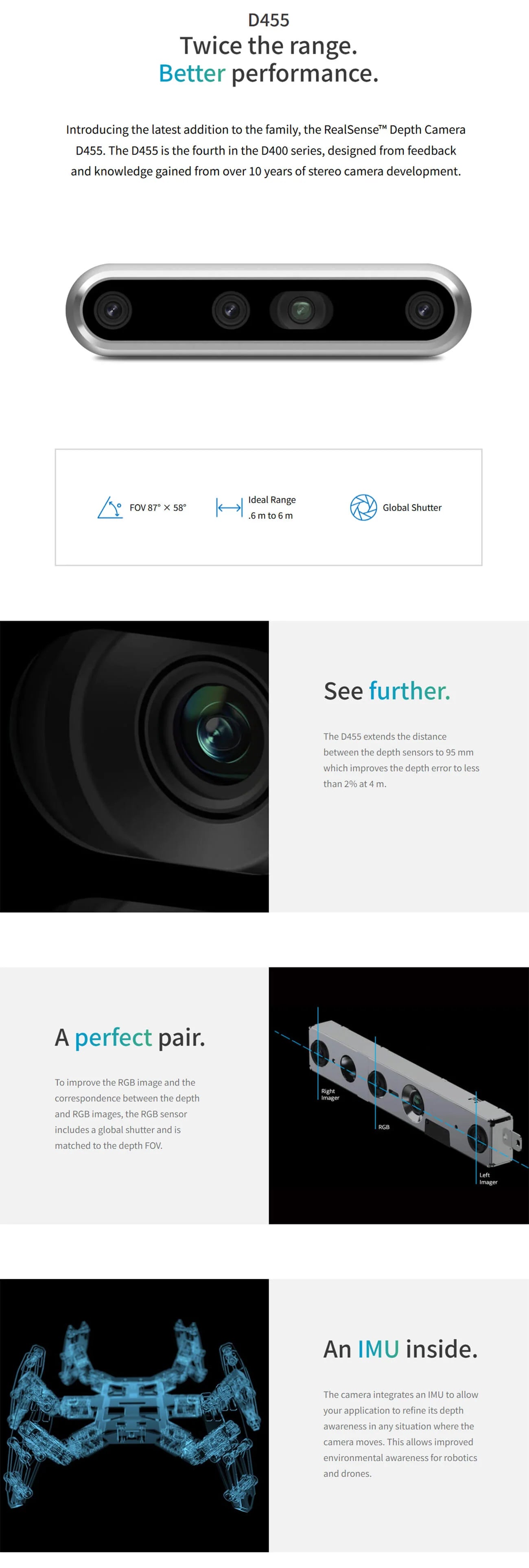 Intel RealSense Depth Camera D455 | Long-Range Stereo Depth Camera