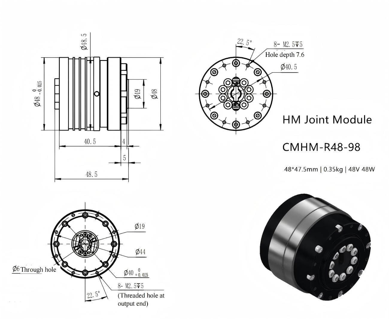 JUXIE INTELLIGENT CE-HM-R48 Series Motor | Robot Servo Motor for Robotics Development detail image 2