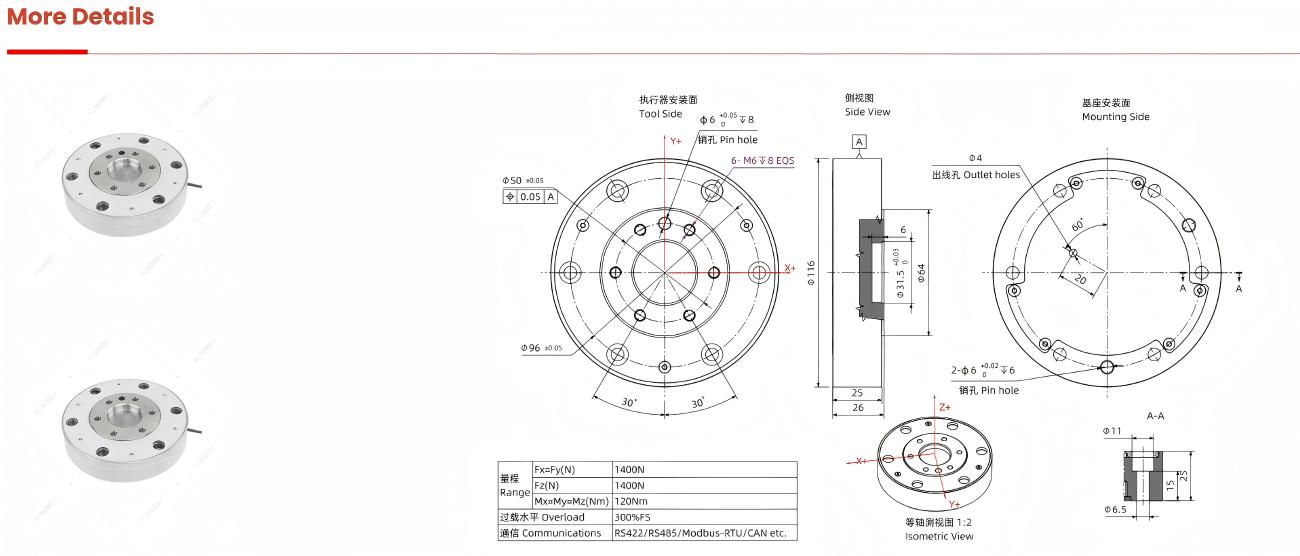 Kunwei KWR116 Series Sensor | Force Sensor for Robotics & Automation detail image 2