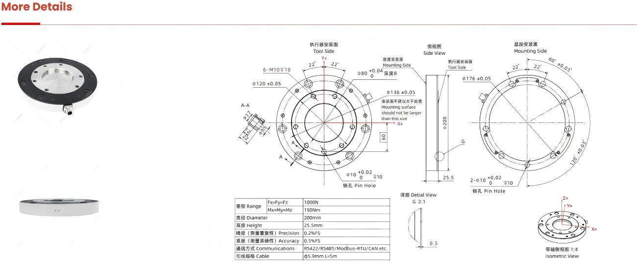 Kunwei KWR200 Series Sensor | Force Sensor for Robotics & Automation detail image 2