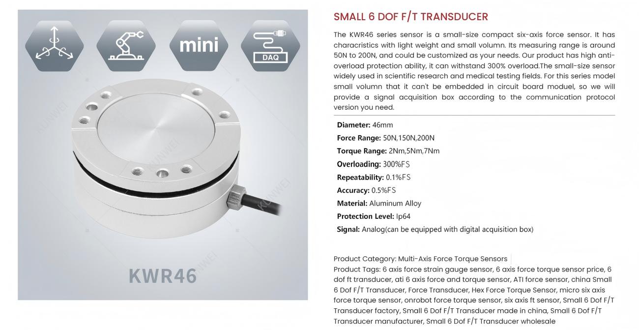 Kunwei KWR46 Series Sensor | Force Sensor for Robotics & Automation detail image 1
