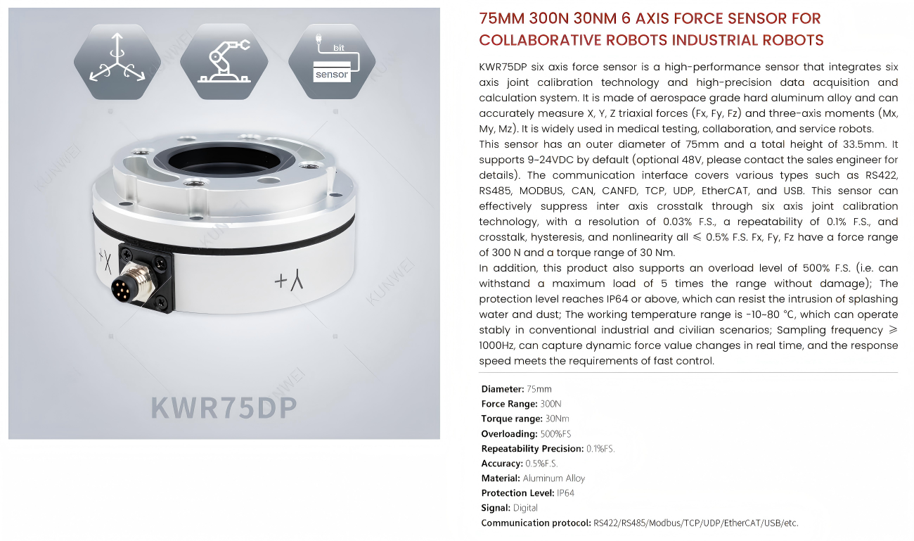 Kunwei KWR75DP Sensor | Force Sensor for Robotics & Automation detail image 1