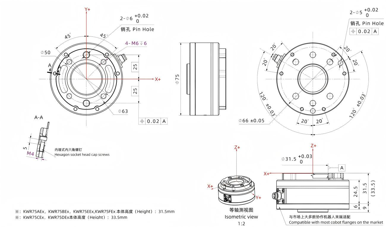 Kunwei KWR75Ex Series Sensor | Force Sensor for Robotics & Automation detail image 2