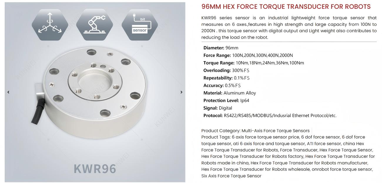 Kunwei KWR96 Series Sensor | Force Sensor for Robotics & Automation detail image 1