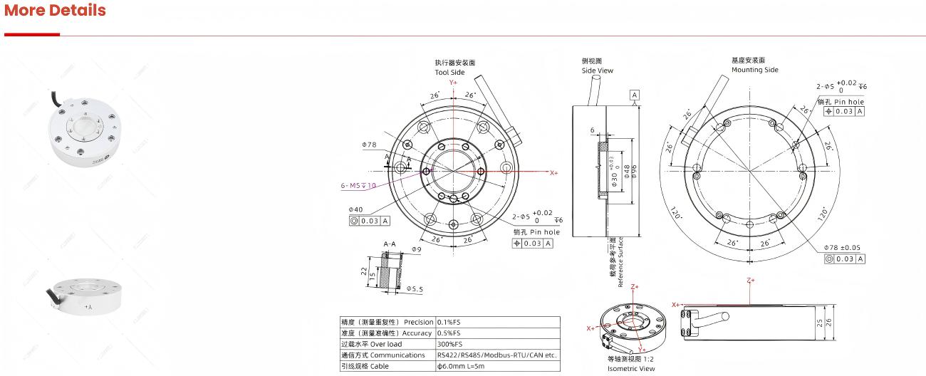 Kunwei KWR96 Series Sensor | Force Sensor for Robotics & Automation detail image 2