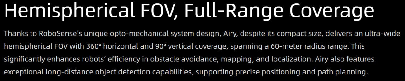 RoboSense Airy LiDAR | Robot LiDAR Sensor for Robotics & Mapping detail image 5