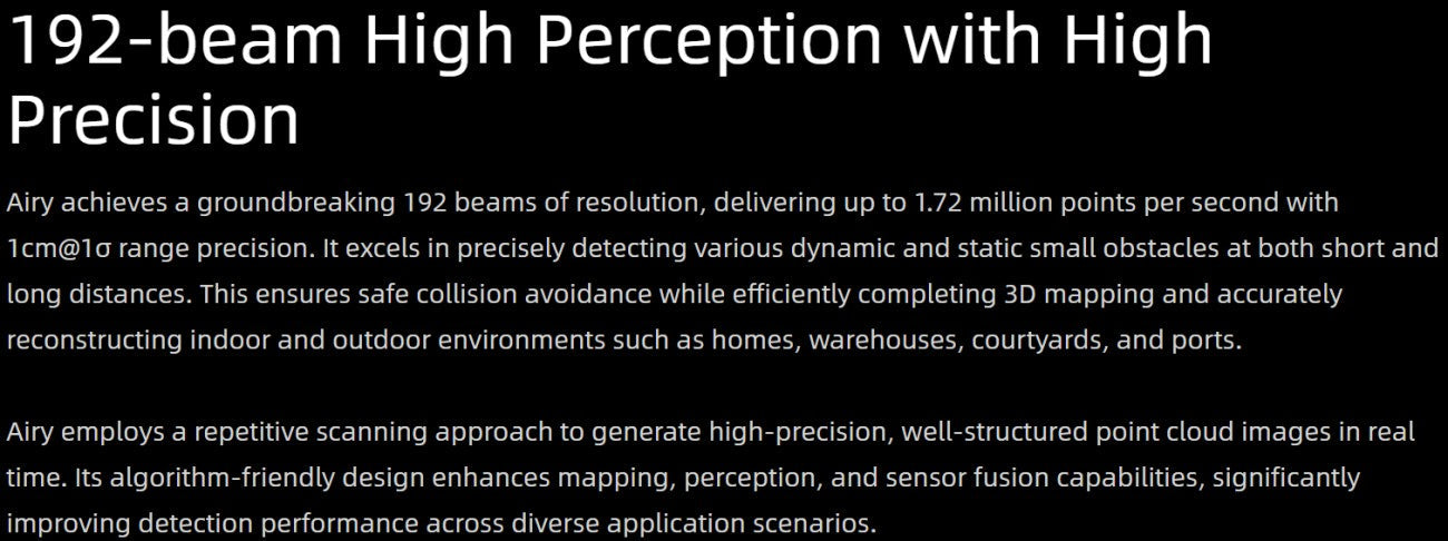 RoboSense Airy LiDAR | Robot LiDAR Sensor for Robotics & Mapping detail image 6