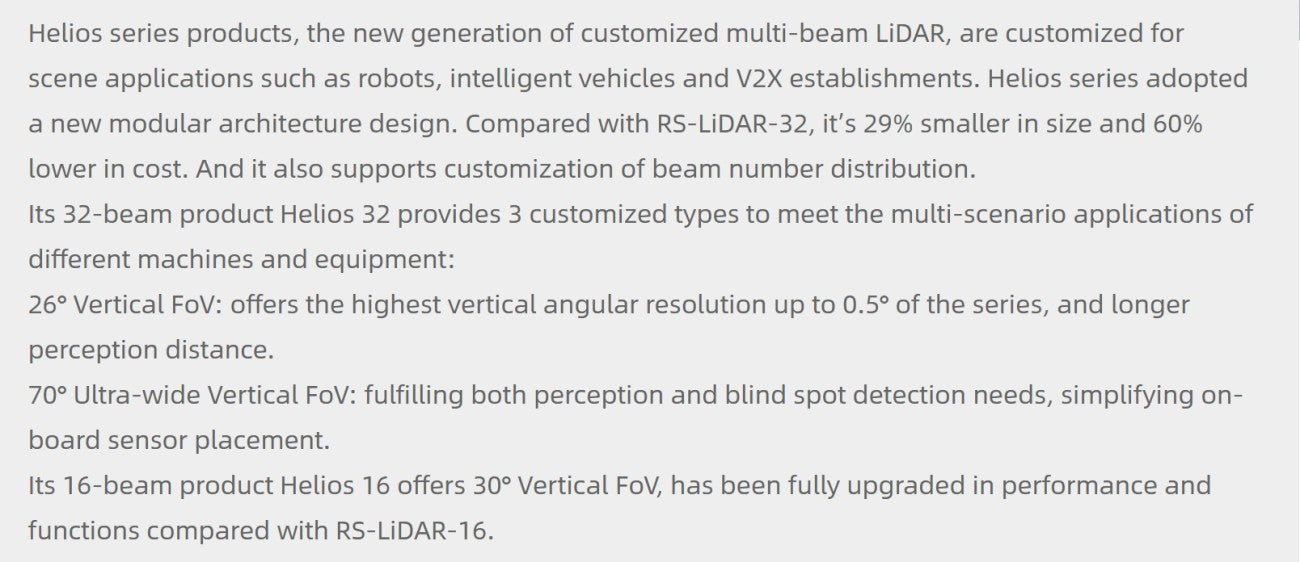 RoboSense Helios Series LiDAR | Robot LiDAR Sensor for Robotics & Mapping detail image 2