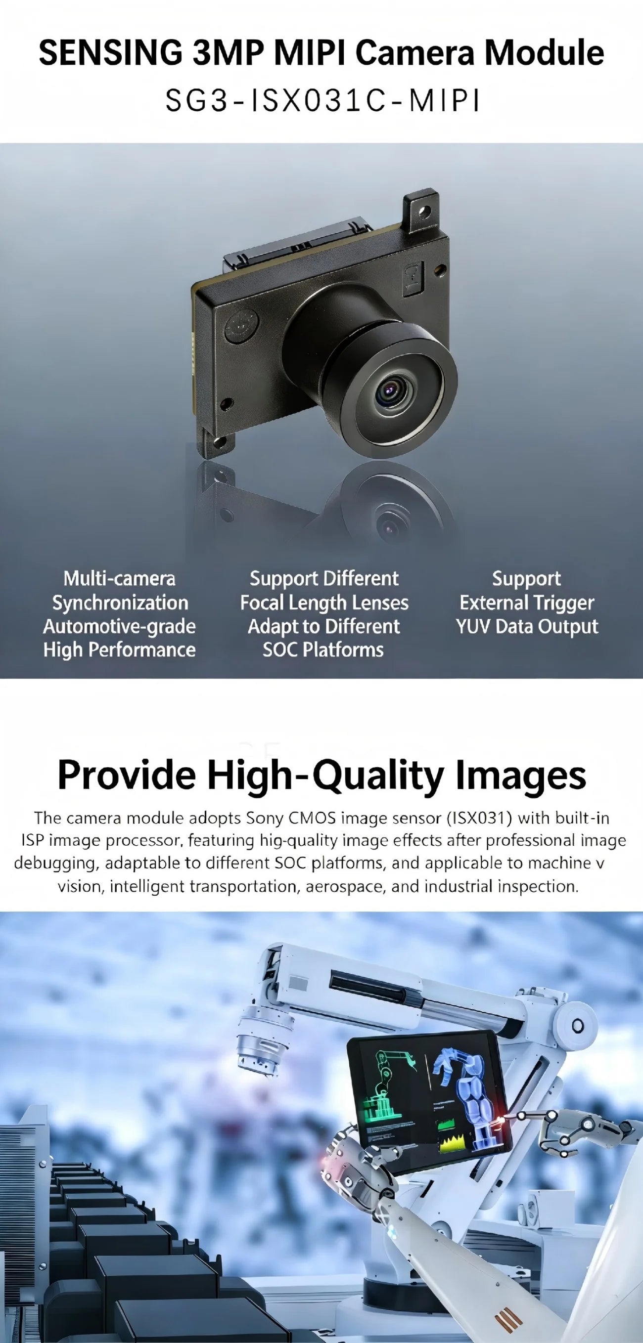 SENSING SG3-ISX031C MIPI Industrial Camera Module for Machine Vision