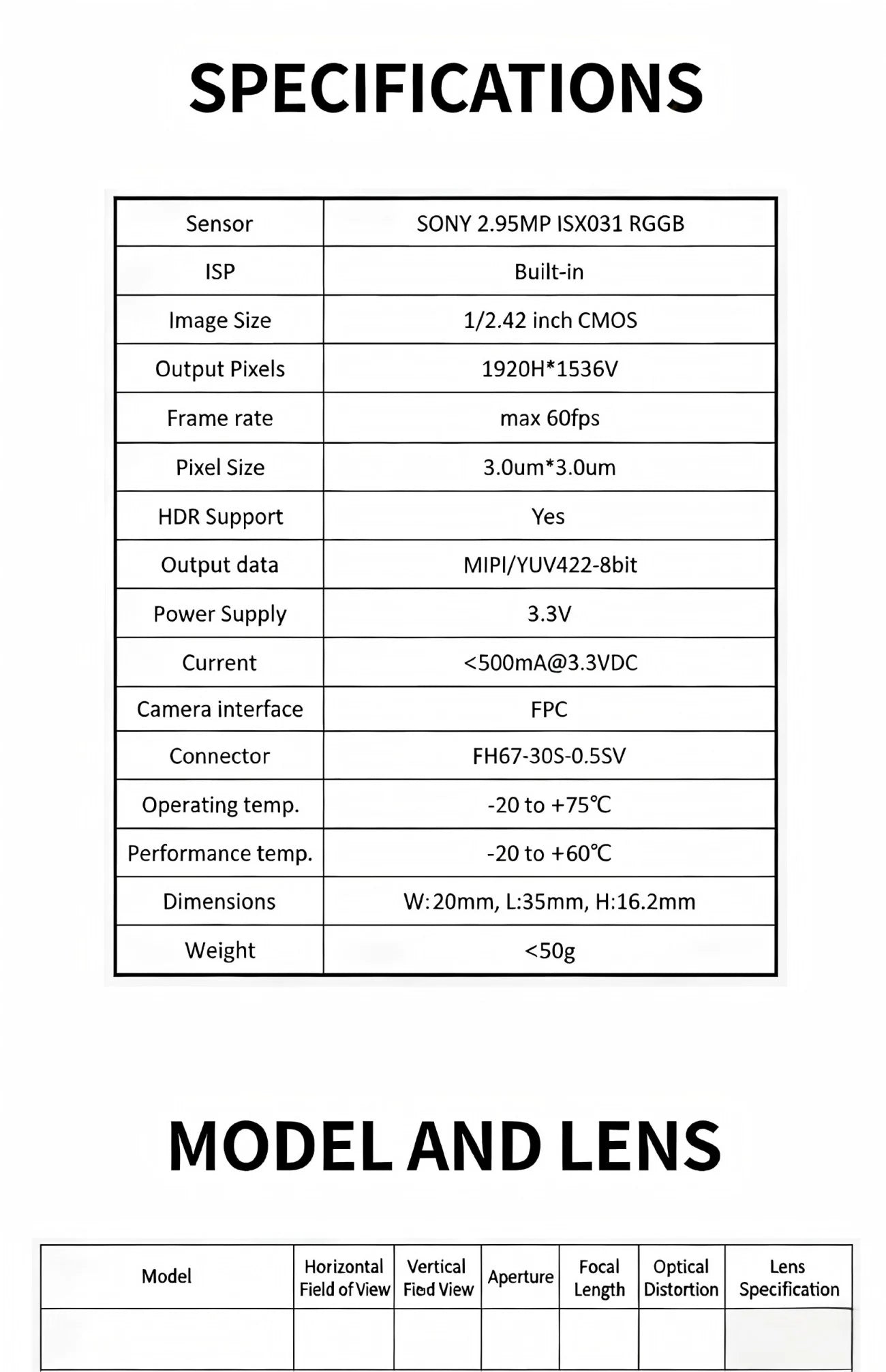 SENSING SG3-ISX031C MIPI Industrial Camera Module for Machine Vision