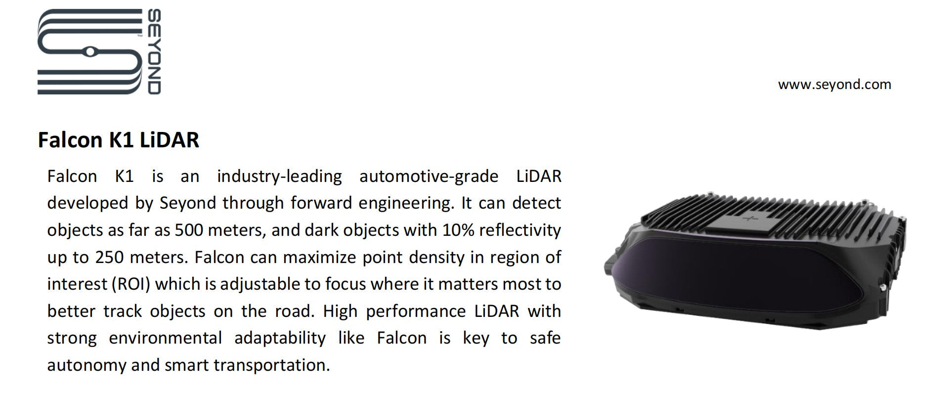 Seyond Falcon K1 LiDAR | Robot LiDAR Sensor for Robotics & Mapping detail image 1
