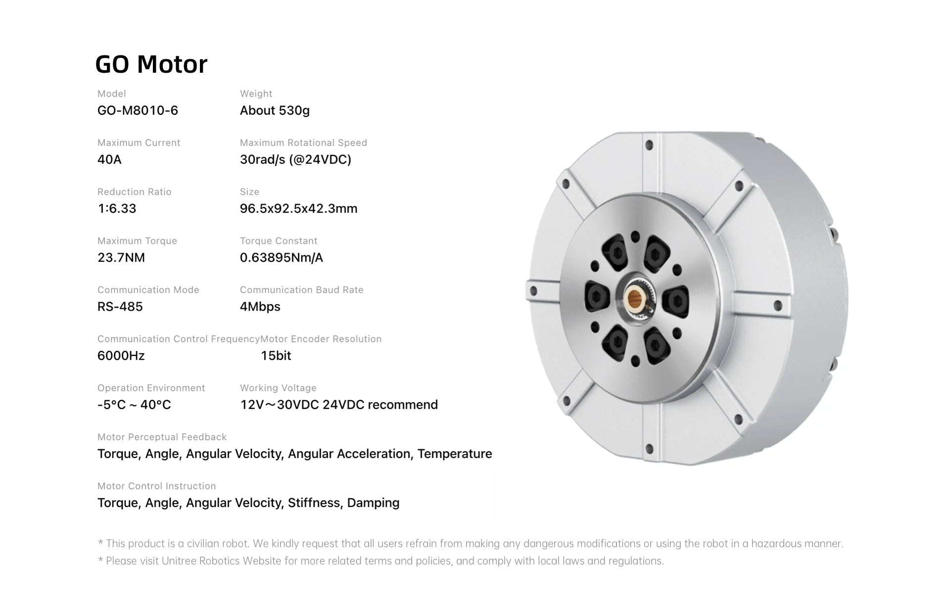 Unitree GO-M8010-6 Motor PMSM Robot Joint Motor | Humanoid Robot Actuator