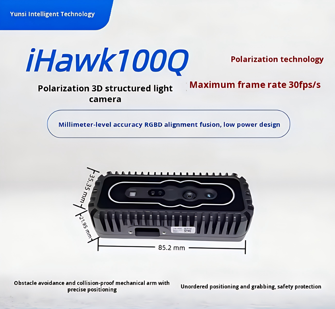Yunshis iHawk100Q Camera | RGBD Depth Camera for Robotics & AI Vision