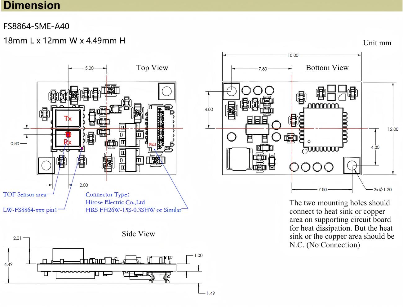 Yunshis P8864 3D TOF Miniature Sensor | Compact TOF Sensor for Robotics Development